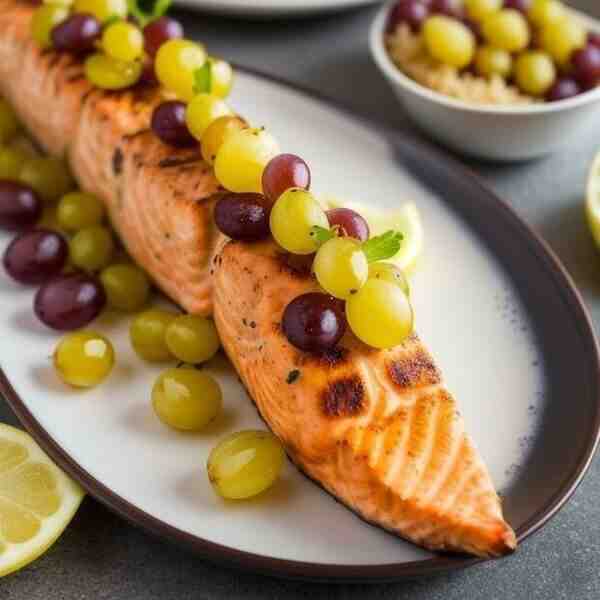 Шашлык из семги с ананасом и виноградом